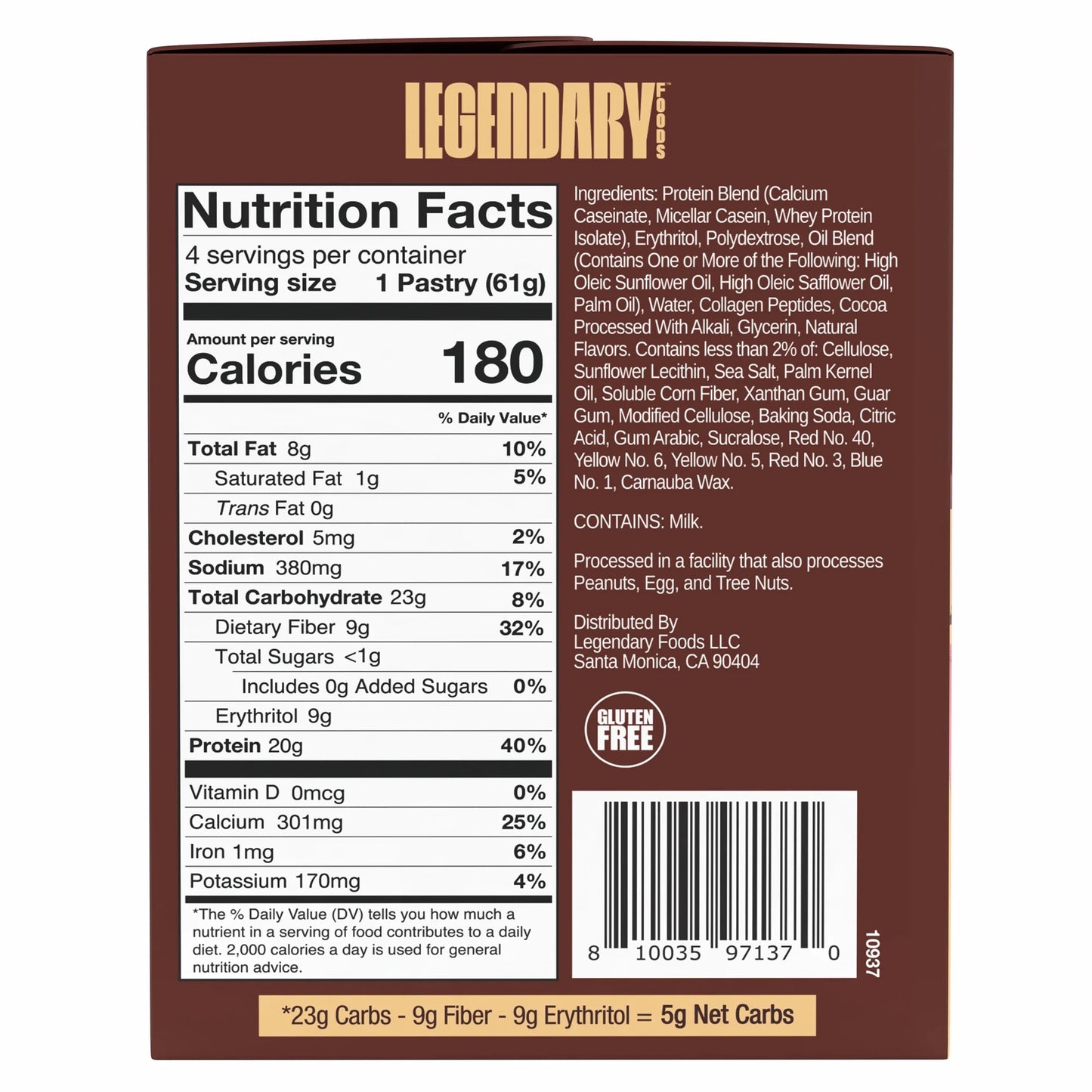 Legendary Foods Protein Pastry - Chocolate Cake 4 Pack | Protein Snack | Gluten-Free| Keto Friendly