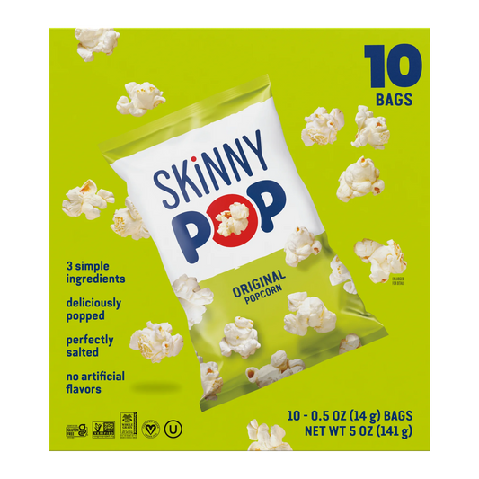 SkinnyPop Gluten-Free Original Popcorn, 0.5 oz Snack-Size Bags, 10 Count