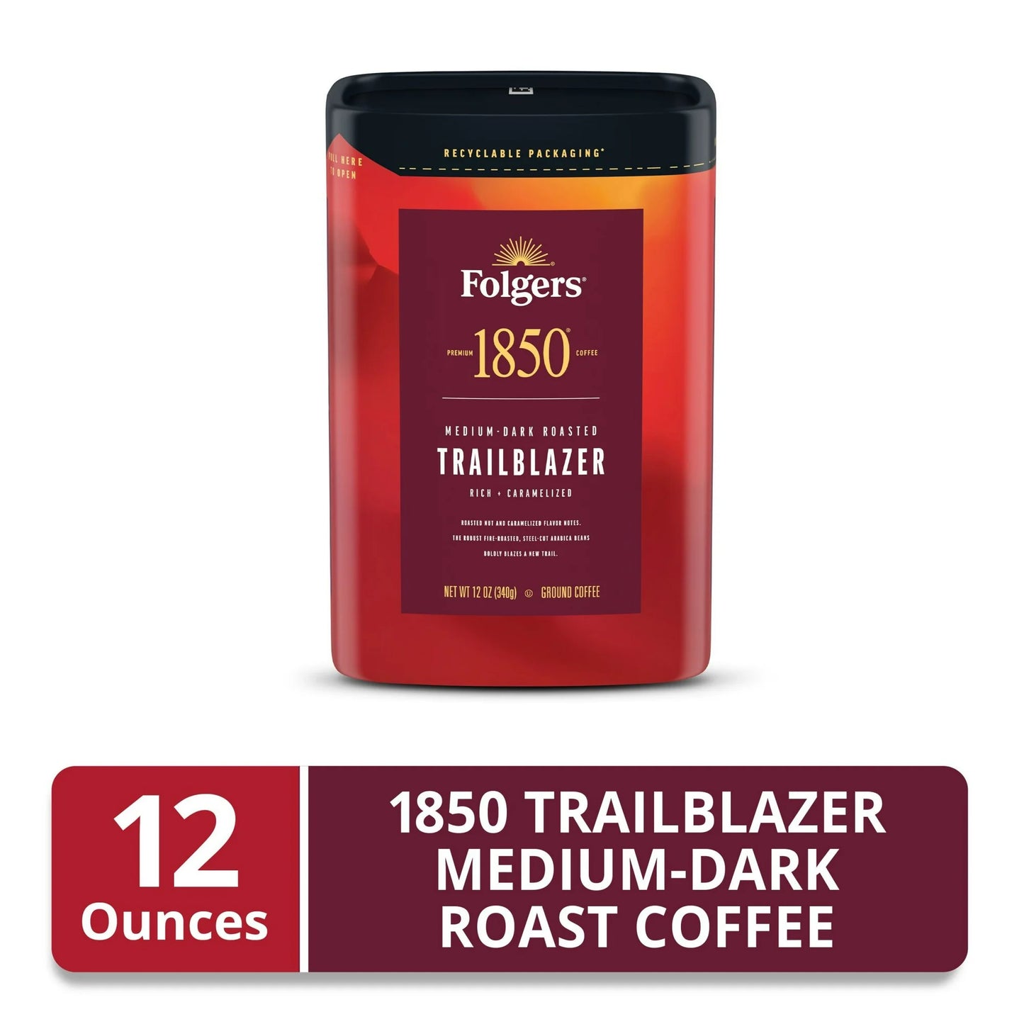 Folgers 1850 Trailblazer Medium Dark Roast Coffee, 12 oz Recyclable Canister