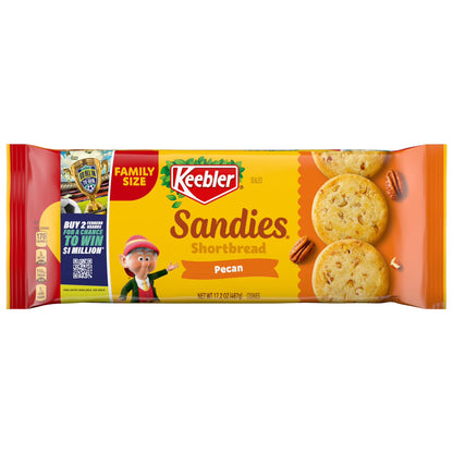 Keebler Sandies Pecan Cookies, Shortbread Cookies with Crunchy Pecans, Family Size 17.2 oz