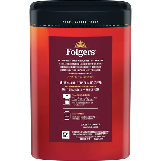Folgers 1850 Trailblazer Medium Dark Roast Coffee, 12 oz Recyclable Canister