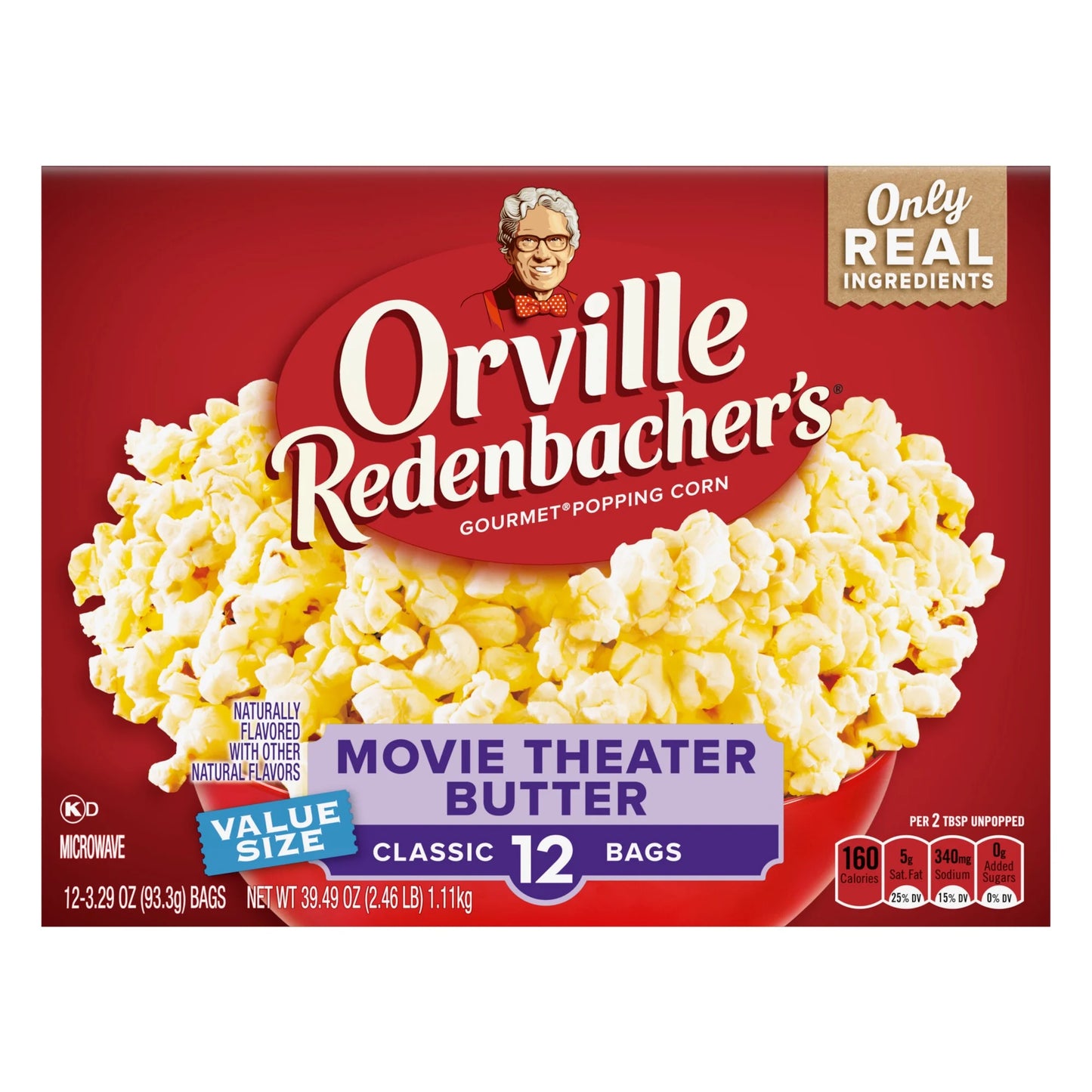 Orville Redenbacher’s Microwave Popcorn Value Size, Movie Theater Butter Flavor, 3.29 oz., 12-Count