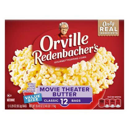 Orville Redenbacher’s Microwave Popcorn Value Size, Movie Theater Butter Flavor, 3.29 oz., 12-Count
