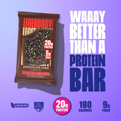 Legendary Foods Protein Pastry - Chocolate Cake 4 Pack | Protein Snack | Gluten-Free| Keto Friendly