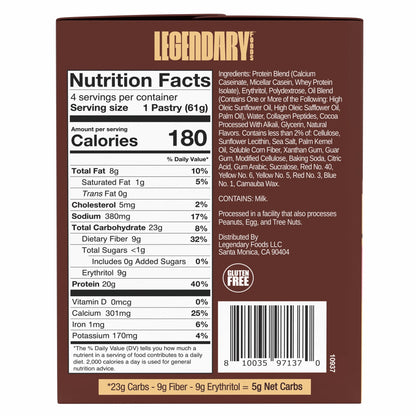 Legendary Foods Protein Pastry - Chocolate Cake 4 Pack | Protein Snack | Gluten-Free| Keto Friendly