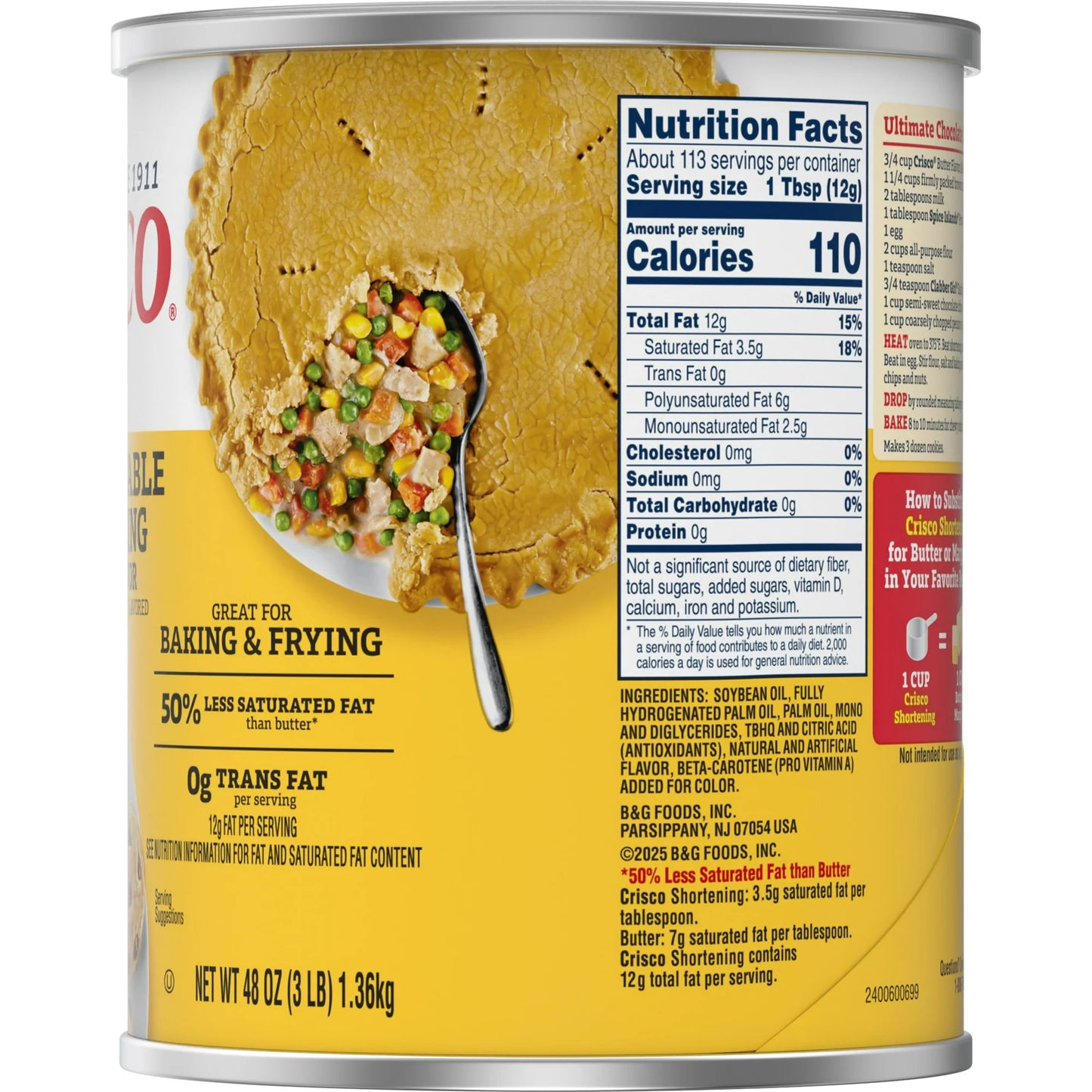 Crisco All-Vegetable Butter Flavor Vegetable Shortening Can, Shelf-Stable, 48 oz