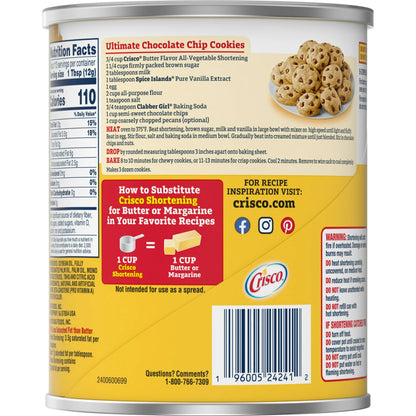 Crisco All-Vegetable Butter Flavor Vegetable Shortening Can, Shelf-Stable, 48 oz
