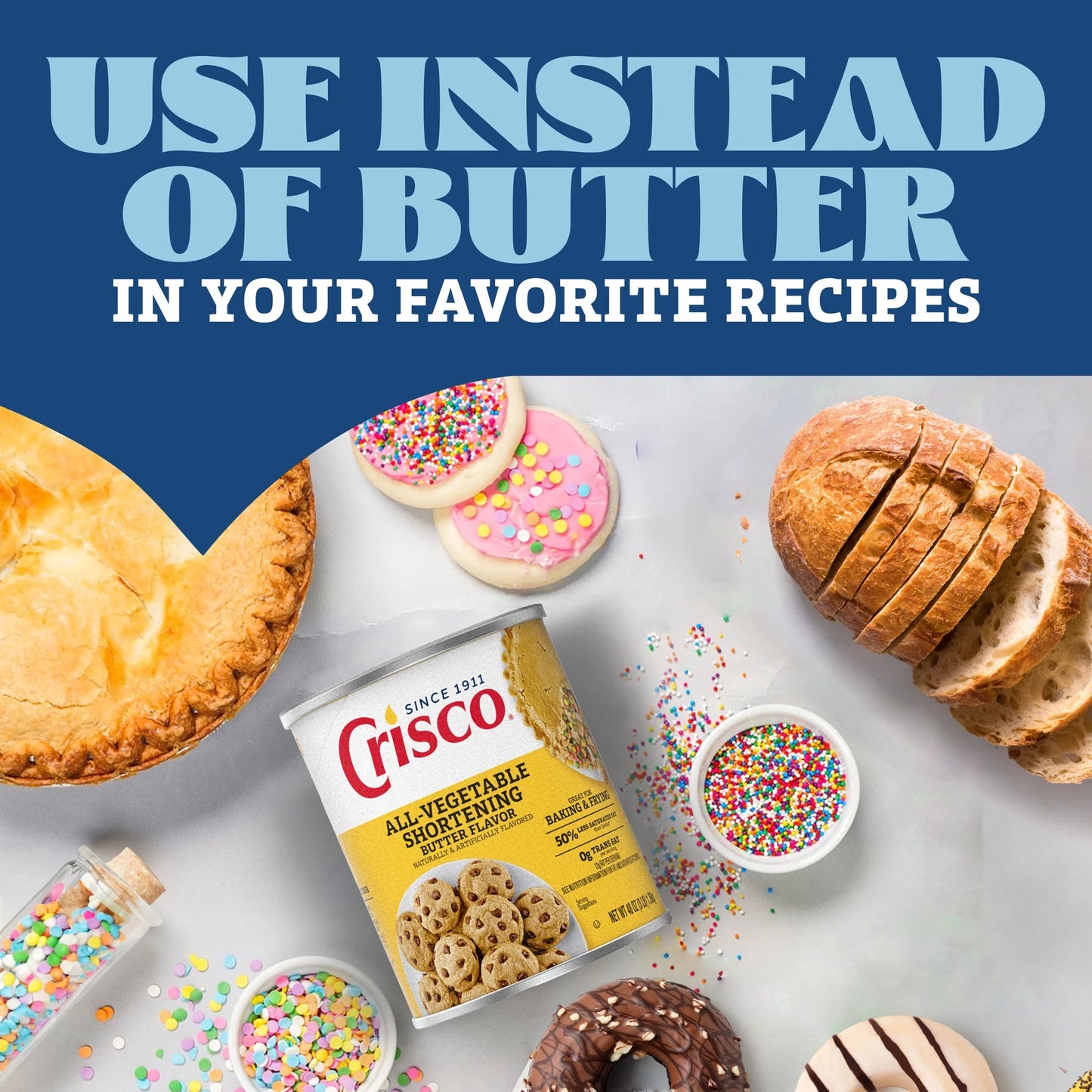 Crisco All-Vegetable Butter Flavor Vegetable Shortening Can, Shelf-Stable, 48 oz
