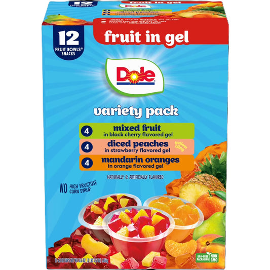 Dole Fruit Bowls Peaches, Mandarin Oranges, and Mixed Fruit in Gel, 4.3 oz Cups (12 Pack)
