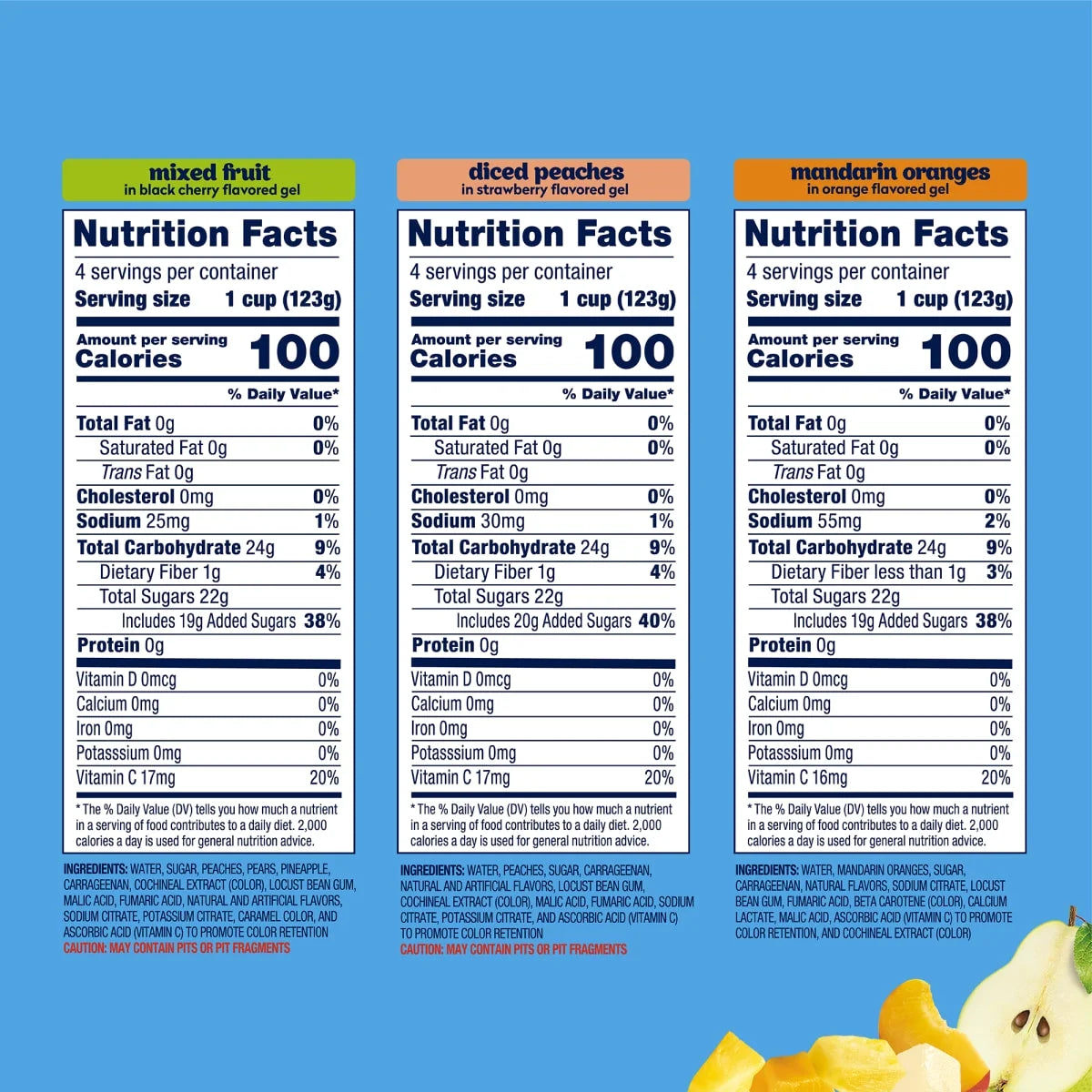 Dole Fruit Bowls Peaches, Mandarin Oranges, and Mixed Fruit in Gel, 4.3 oz Cups (12 Pack)