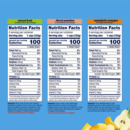 Dole Fruit Bowls Peaches, Mandarin Oranges, and Mixed Fruit in Gel, 4.3 oz Cups (12 Pack)