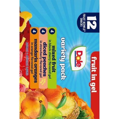 Dole Fruit Bowls Peaches, Mandarin Oranges, and Mixed Fruit in Gel, 4.3 oz Cups (12 Pack)