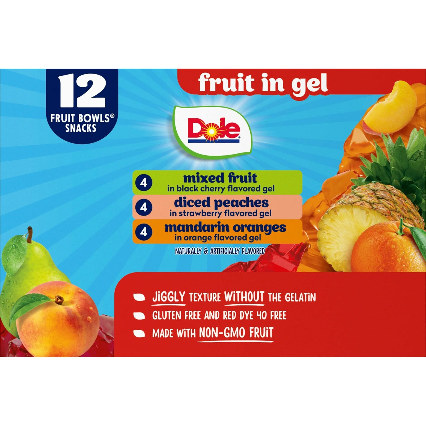 Dole Fruit Bowls Peaches, Mandarin Oranges, and Mixed Fruit in Gel, 4.3 oz Cups (12 Pack)