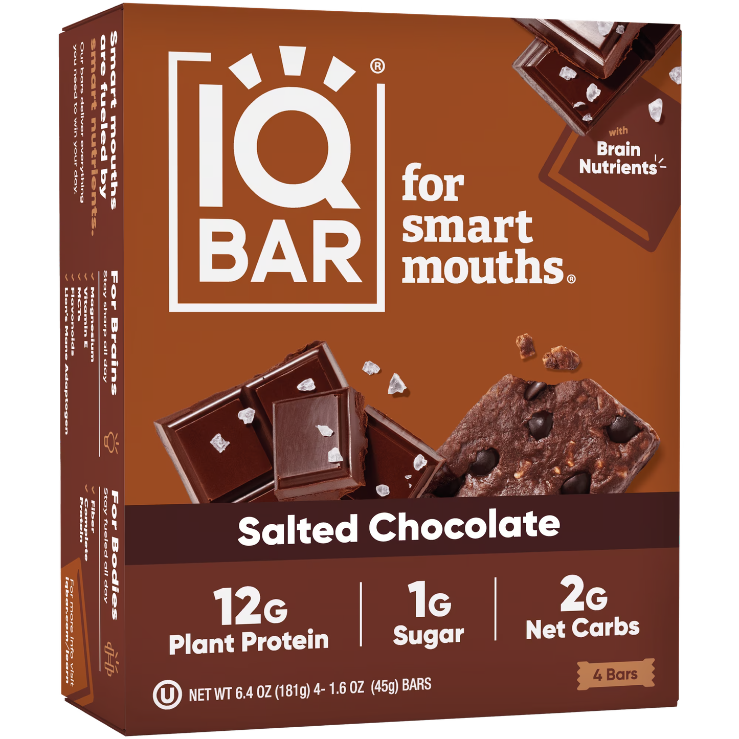 IQBAR Salted Chocolate Protein Bars - Vegan Energy Bars - High Fiber Vegan Snacks - 4 Count Box