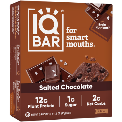 IQBAR Salted Chocolate Protein Bars - Vegan Energy Bars - High Fiber Vegan Snacks - 4 Count Box