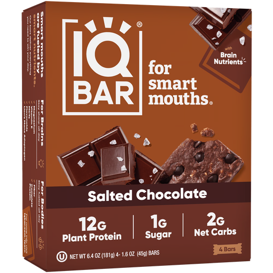 IQBAR Salted Chocolate Protein Bars - Vegan Energy Bars - High Fiber Vegan Snacks - 4 Count Box