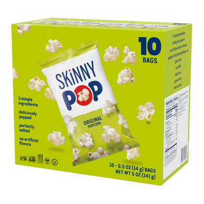 SkinnyPop Gluten-Free Original Popcorn, 0.5 oz Snack-Size Bags, 10 Count