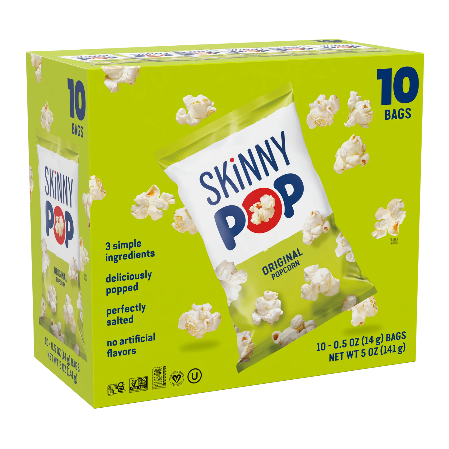 SkinnyPop Gluten-Free Original Popcorn, 0.5 oz Snack-Size Bags, 10 Count
