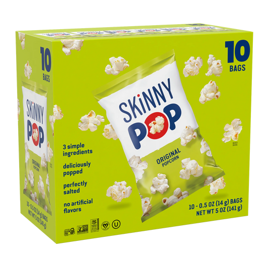 SkinnyPop Gluten-Free Original Popcorn, 0.5 oz Snack-Size Bags, 10 Count
