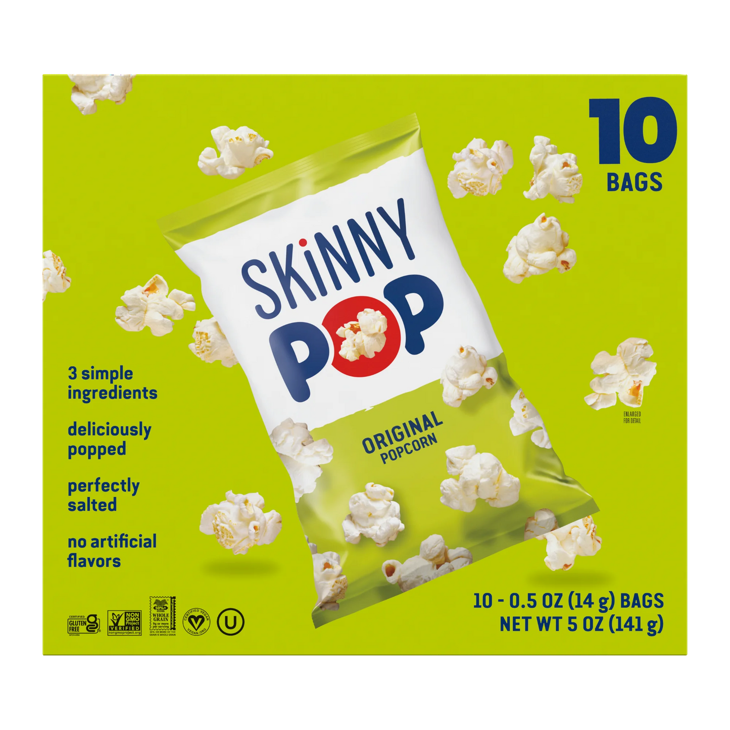 SkinnyPop Gluten-Free Original Popcorn, 0.5 oz Snack-Size Bags, 10 Count