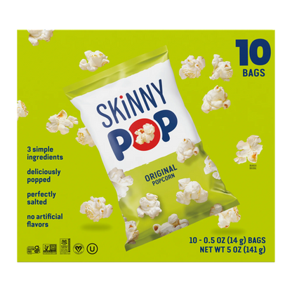 SkinnyPop Gluten-Free Original Popcorn, 0.5 oz Snack-Size Bags, 10 Count