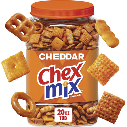 Chex Mix Cheddar Snack Mix, Salty Snacks Tub, 20 oz