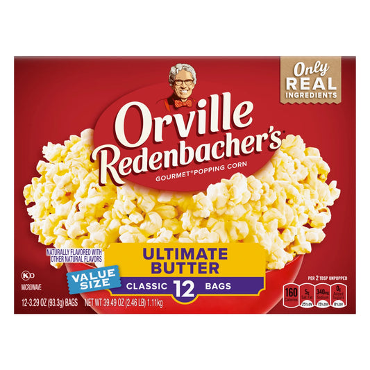 Orville Redenbacher’s Microwave Popcorn Value Size, Ultimate Butter Flavor, 3.29 oz., 12-Count