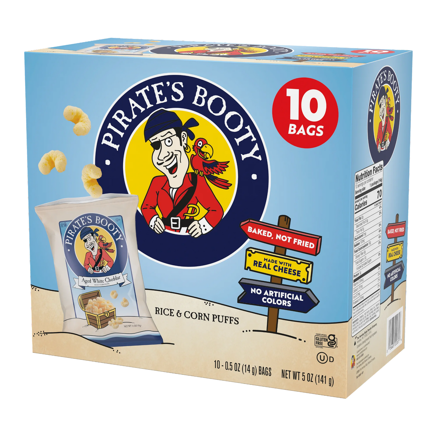 Pirate's Booty Gluten-Free Aged White Cheddar Cheese Puffed Kid Snacks Multipack, 0.5 oz (10 count)