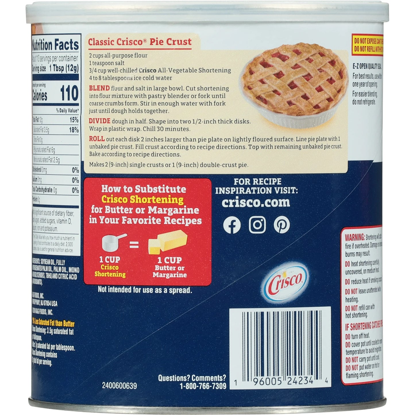 Crisco All-Vegetable Shortening, 48 oz