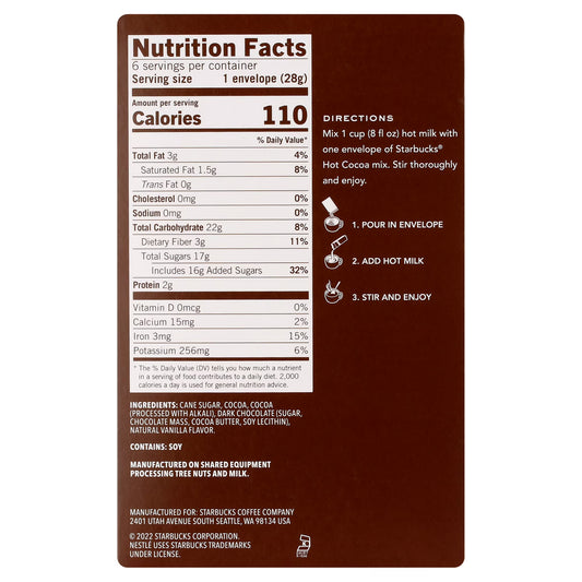 Starbucks Double Chocolate Hot Cocoa Mix, 6 Count Box