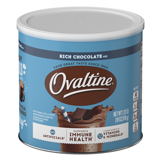Ovaltine Rich Chocolate Powdered Stir In Drink Mix for Hot and Cold Milk, 18 oz, 46 Servings