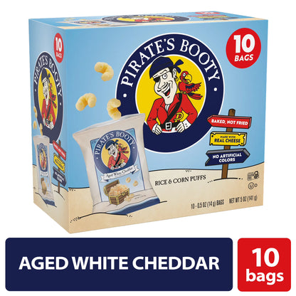 Pirate's Booty Gluten-Free Aged White Cheddar Cheese Puffed Kid Snacks Multipack, 0.5 oz (10 count)