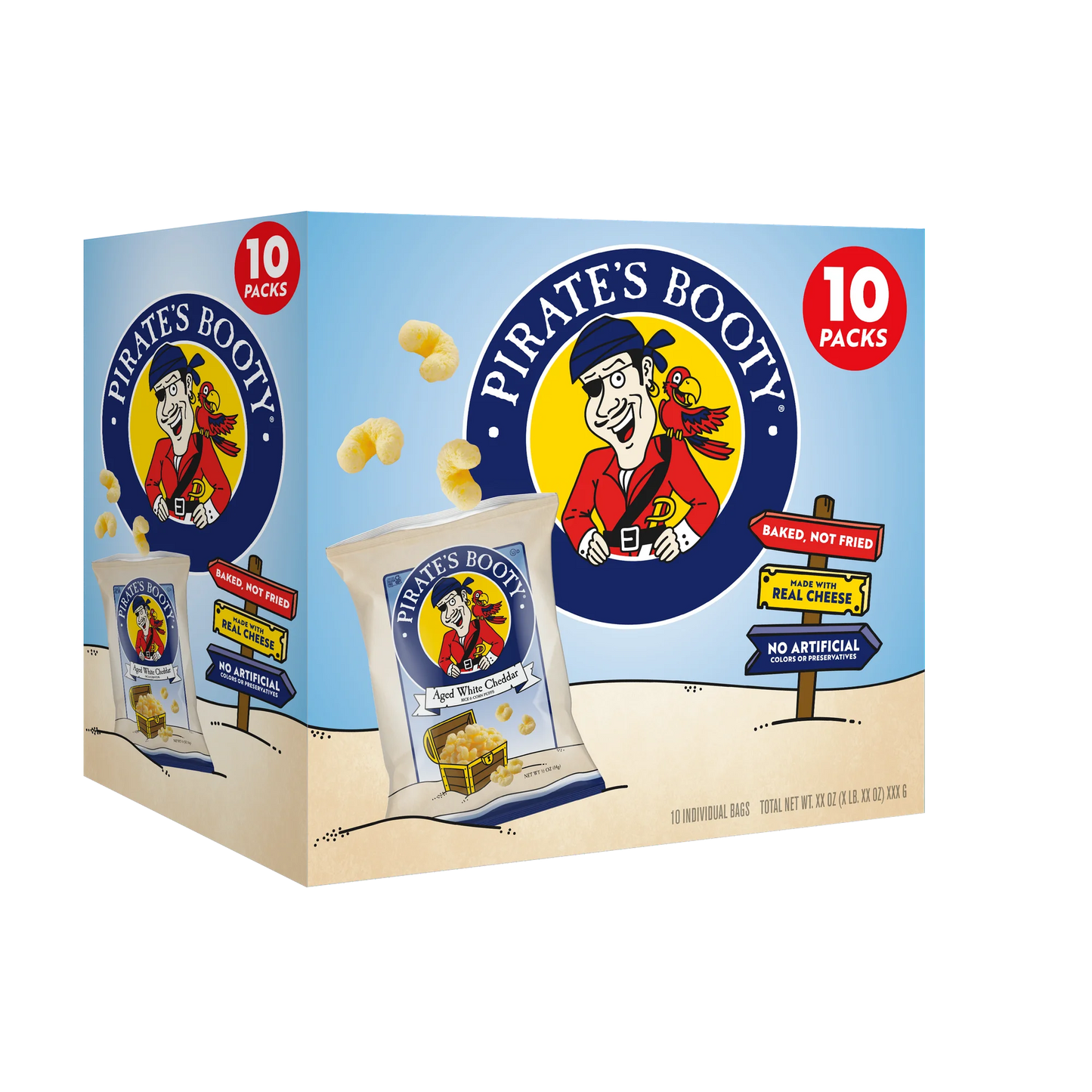 Pirate's Booty Gluten-Free Aged White Cheddar Cheese Puffed Kid Snacks Multipack, 0.5 oz (10 count)