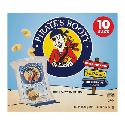 Pirate's Booty Gluten-Free Aged White Cheddar Cheese Puffed Kid Snacks Multipack, 0.5 oz (10 count)