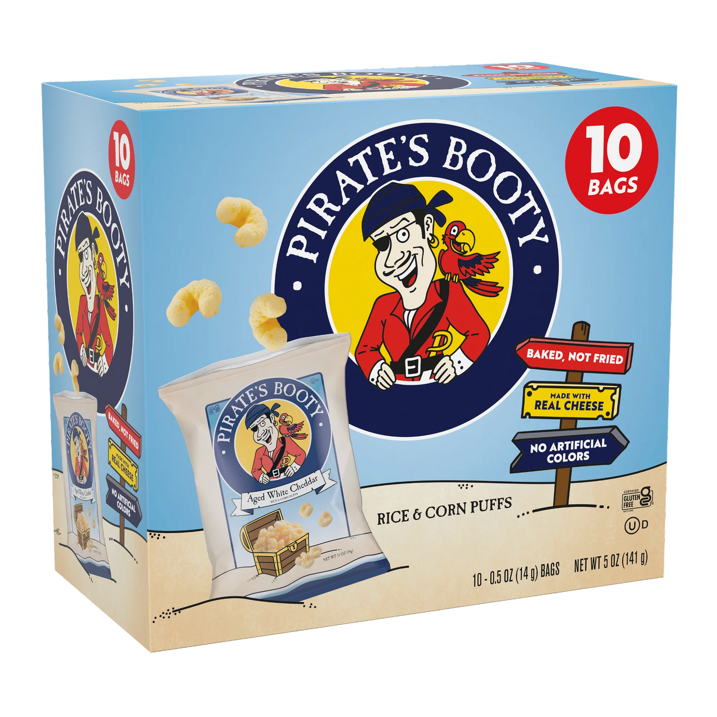Pirate's Booty Gluten-Free Aged White Cheddar Cheese Puffed Kid Snacks Multipack, 0.5 oz (10 count)