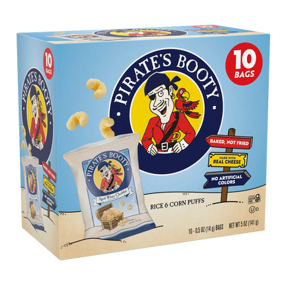 Pirate's Booty Gluten-Free Aged White Cheddar Cheese Puffed Kid Snacks Multipack, 0.5 oz (10 count)