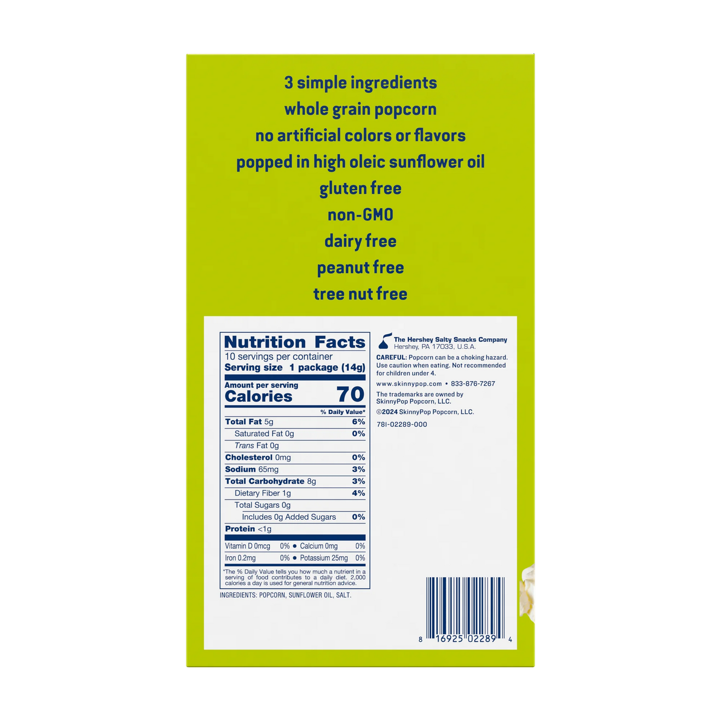 SkinnyPop Gluten-Free Original Popcorn, 0.5 oz Snack-Size Bags, 10 Count
