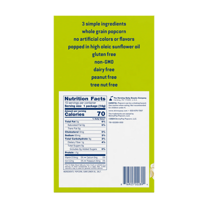 SkinnyPop Gluten-Free Original Popcorn, 0.5 oz Snack-Size Bags, 10 Count