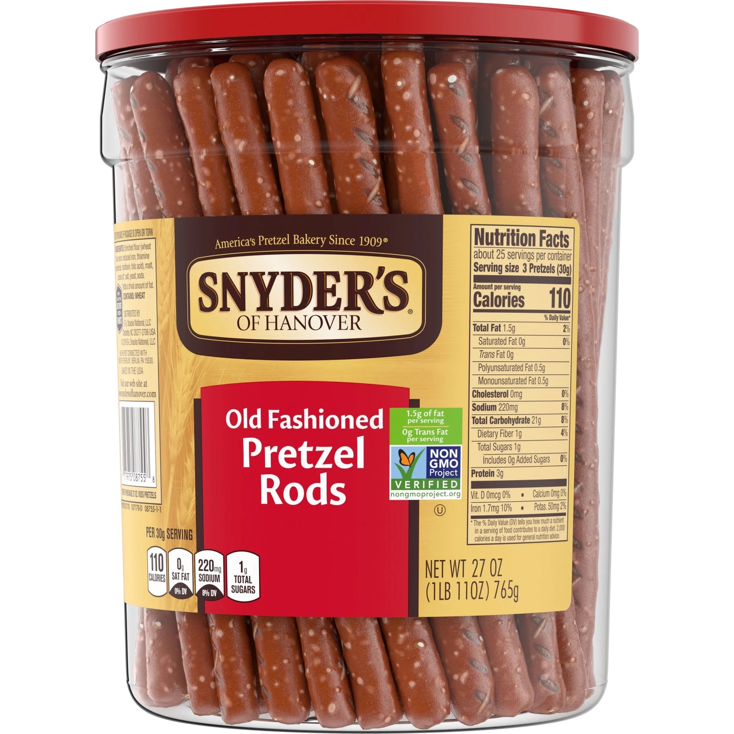 Snyder's of Hanover, Old Fashioned Pretzel Rods, 27 oz Canister